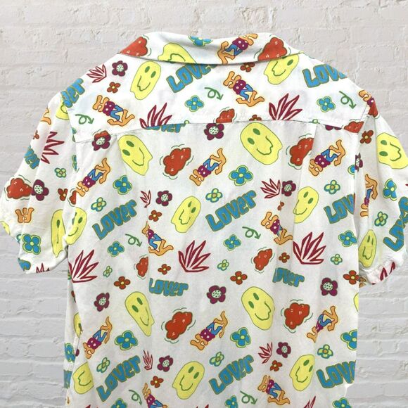 PacSun Smiley Face Button Shirt M Retro 70s Hippie Graphic Print - Picture 5 of 15